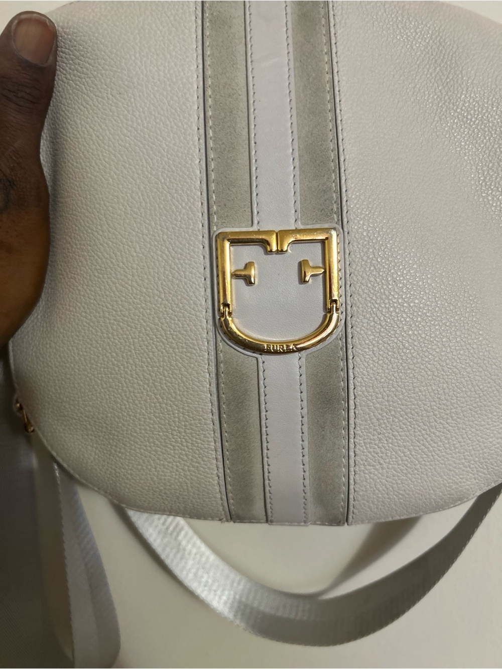 Furla Burlap White Leather Crossbody Bag with Gold Hardware